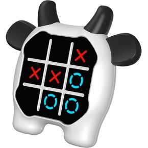 INKLAB Tic Tac Toe Game, Animal-Themed 3-in-1 Handheld Puzzle Game Console, Board Games for Kids and Adults, Portable Travel Games for Car Ride, Birthday Gifts for Ages 3+,Cow