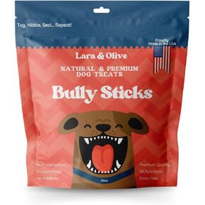 Lara & Olive 6" Thick Bully Sticks for Medium Dogs, Dog Bully Sticks for Small Dogs, Bully Sticks for Puppies Natural Bully Sticks Odor Free Long Lasting Dog Chews - 10 Pack