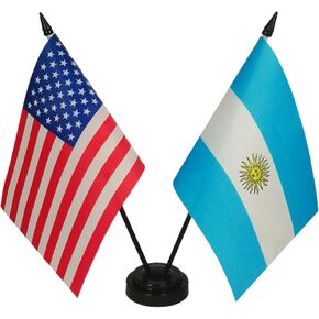 American & Argentina Flag Desk Set, American,Argentine Table Flags Twin Pin and Base, 8 x 5 Inches American & Argentina Deluxe Desk Flag Set -Friendship Flags of the World