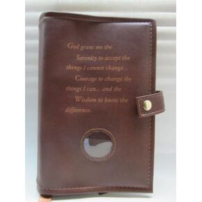 Deluxe Double Alcoholics Anonymous AA Big Book & 12 Steps & 12 Traditions Book Cover Medallion Holder Brown