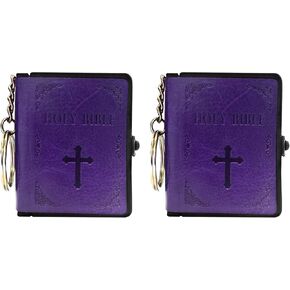 Smallest Leather Bible Keychain, With O Ring to Attach to Wallet, Keyring, Bag or Purse, Pack of 2, Violet