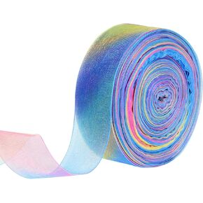 50 Yards Organza Satin Ribbon, Rainbow Ribbons, 1Inch Sheer Organza Ribbon, Colorful Chiffon Ribbon for Gift Wrapping, Rainbow Satin Ribbon for Wrapping Decorating, Wedding Bouquet, Party Decoration