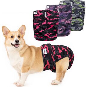 Female Dog Diapers Reusable No Tail Hole Period Panties Washable 3 Pack Diapers Female for Docked-Tail Frenchie French Bulldog Boston Terrier Without Tail U-WWD03S