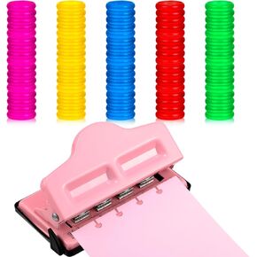 Eersida Mushroom Discbound Hole Punch 4 Holes Discbound Hole Puncher with 55 Pcs Binder Discs Expansion Discs Pink Discbound Hole Puncher for DIY Notebooks and Planners
