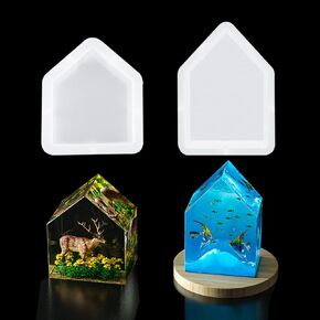 FineInno 2 Pcs House Epoxy Resin Molds, Large Silicone Molds Bookend Casting Mold for Flowers Preservation, Dried Leaf, Insect Specimen, Home Decoration