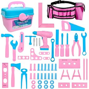 Kids Tool Set 55 PCS Toddler Tool Set with Electronic Toy Drill Pretend Play Construction Toys Kit with Tool Belt Toys Toys for Boys Girls Ages 2 3 4 5