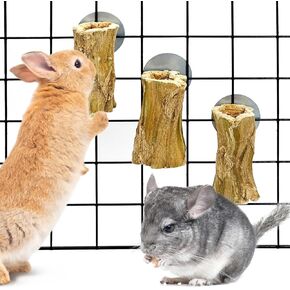 Fhiny Rabbit Chew Toys, 3 PCS Hanging Natural Papaya Wood Chew Sticks Guinea Pig Treats for Dental Care Small Animal Molar Snacks Bunny Treats for Rabbits Guinea Pigs Chinchillas Hamsters Gerbils