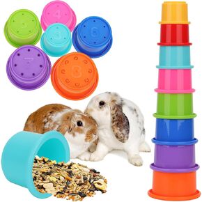 8pcs Bunny Toys, Plastic Stackable Bunny Snack Cups Rabbit Toys Colored Bunny Stacking Cups Nesting Bunnies Toys Chinchilla Guinea Pig Enrichment Toys for Hiding Food and Playing