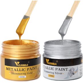 Acrylic Paint Metallic Gold and Silver,200ml Gold Leaf Paint for Art, Painting, Handcrafts,Ideal for Canvas Wood Clay Fabric Ceramic Craft Supplies,Non Toxic,Non Fading