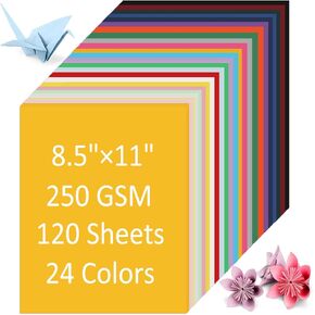 120 Sheets Colored Cardstock, 8.5 x 11" Cardstock Paper -24 Assorted Color Construction Paper, 250 GSM/90 Ib Card Stock for Printer, Cardstock for Cricut Machines, Scrapbooking, Card Making, DIY Craft