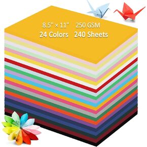 120 Sheets Colored Cardstock, 8.5 x 11" Cardstock Paper -24 Assorted Color Construction Paper, 250 GSM/90 Ib Card Stock for Printer, Cardstock for Cricut Machines, Scrapbooking, Card Making, DIY Craft