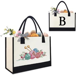 Crochet Bag Organizer, Personalized letter Yarn Bag for Crochet Lovers, Knitting Bag for Crochet Hooks, Needles and Accessories, Tote Bag for Women Mother's Day Gift（A）