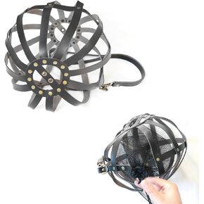 Leather Yarn Bag ，Crochet Bag Storage Organizer with Drawstring Net Bag，Portable Hollow Out Large Knitting Bags for Crochet Sweaters .Ideal for Home and Travel Use-Black