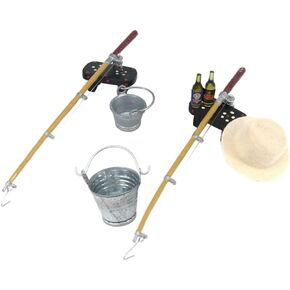 Kisangel 1Set Miniature Fishing Pole Dollhouse Fishing Rod Set Miniature Fishing Gear for Mini Bench Hat Beer Bottles Buckets House Decor