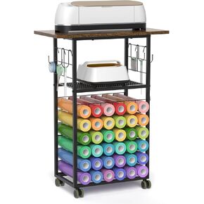 ikkle Rolling Craft Storage Cart with 36 Vinyl Roll Holders, Craft Organizers and Storage Compatible with Cricut Machines, Crafting Table Organization Workstation with Wheels for Craft Room