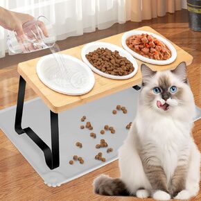Lukovee Elevated Cat Ceramic Bowls, 15°Tilted Stand Anti Vomiting Raised Cat Food Bowls for Food and Water,Cat Dishes for Cats and Puppy (3 Bowls)