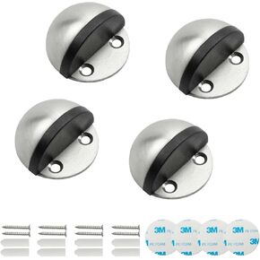 SANATO 4 Pack Nickel Low Dome Floor Mounted Stainless Steel Door Stop Self-Mounted and Screw-Mounted