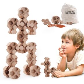 Wooden Blocks, Building Blocks for Toddlers 1-3 Building Toys Montessori Toys Sensory Toys Learning Toys STEM Toys Stacking Toys for Children with Parent-Child Interactive Cards & Storage Bag Ages 3+