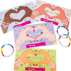 Thigreact Valentines Day Gifts for Kids - 24 Pack Valentines Cards with Personalized Name Bracelet Making Kit - Valentine Gift Exchange for Boys Girls Toddlers Class Classroom School Party Favors