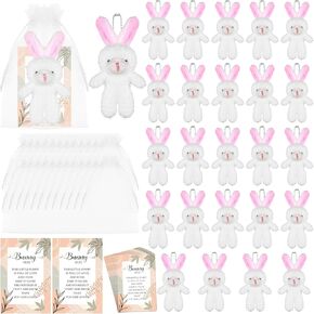 24 Sets Bunny Stuffed Animal Gift Easter Mini Plush Rabbit Doll Bunny Hug Card with Organza Bags Small White Bunny Stuffed Bunnies Bulk for Teacher Students Birthday Easter Party Favor