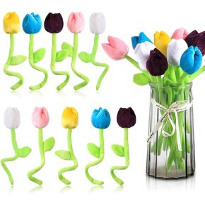 10 Pcs Plush Heart Floral Stuffed Bendable Stems Plush Bouquet Toy Soft Rose Flower 12.6 Inch for Christmas Classroom 2025 Mother's Day Valentines Day Girl Girlfriend Wife(10 Pcs Colorful Heart)