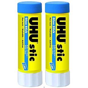 UHU Colored Glue Stick, 1.41oz Blue, rubs on Blue & Dries Clear, Washable, Solvent Free, Screw on Cap, Pack of 2 99653