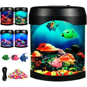 Toycol Fish lamp,Mini Aquarium Tank Decorative Lamp with 7 Color Changing,LED Aquarium Sensory Night Light with 3 Fake Moving Fish,Table Lamp for Home Office Desktop Decor,Gifts for Kids and Adults