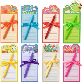 ANGOLIO 8 Sets Back to School Funny Teacher Notepads with Pen Teacher Appreciation Gifts Colored Shopping List To-Do Notes for School Office Christmas Teacher's Day Birthday Present