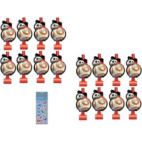 Star Wars Birthday Party Supplies Bundle Pack includes Party Blowouts BB8-16 Count