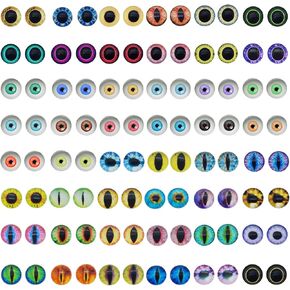 JJGQAZ 120pcs(60pairs) 6mm Mixed Style Round Glass Dragon Eye Owl Cat Eyes Gem Cover Dome Cabochons for DIY Jewelry Making Doll Eyes Making