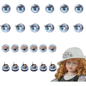 GLOBLELAND 10 Pairs 0.63inch Blinkable Doll Craft Blue Eye Glitter Safety Eyes Iron & Plastic Doll Eyes with Eyelash for DIY Doll Bear Puppet Plush Animal Making