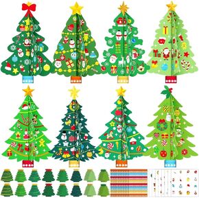 Jetec 48 Set Christmas Tree DIY Craft Kits 3D Christmas Tree Crafts Sets Make Your Own Christmas Tree Combination Decorations with Elk Gingerbread Man Candy Stickers for Christmas DIY Home Activities