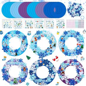 48 Sets Winter Wreath Craft Kits DIY Snowflake Wreath Hanging Ornaments Make Your Own Paper Winter Craft with Stickers for Winter Xmas Home Party Favors Activities