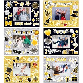 CIEOVO 24 Packs Happy New Year Craft Kits, 2025 New Year Picture Frame DIY Craft Art and Stickers for Kid's Home Classroom Game Activities New Year Party Favor Decor