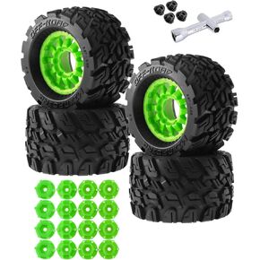 RC Truck Tires Wheel for 1/10 Arrm a Big Rock Granite Vortek/Stampede Rustler Hoss/Axial Losi Redcat Rc4wd,RC Wheels Tires 12mm/14mm Hex,Black