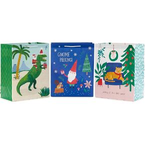 Hallmark 13" Large Christmas Gift Bags for Kids (3 Bags: Santa and Puppy, Santa in RV, Colorful Candy)