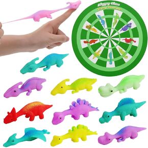 10pcs Slingshot Dinosaurs with 1pcs Cardboard Targets,Rubber Slingshot Dino Finger Toys for Kids Adults,Birthday Halloween Party Favors Classroom Exchange Xmas Gifts for Boys Girls