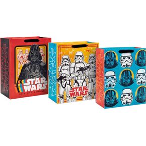 Hallmark Star Wars Wrapping Paper with Cut Lines on Reverse (3-Pack: 60 sq. ft. ttl) with Yoda, Darth Vader, Chewbacca, R2-D2, C-3PO, Stormtroopers, X-Wing, Millennium Falcon