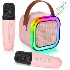 Karaoke Machine for Kids Adults, Karaoke Machine with 2 Wireless Microphone, Portable Bluetooth Karaoke Speaker with Colorful Lights for Girls and Boys 4-10 +Year Old Birthday, (Pink)