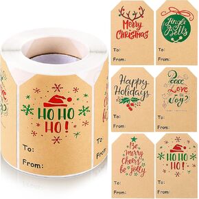 Dianelhall 300 Pcs Kraft Christmas Tags Stickers, Self Adhesive Gift for Christmas Name Tags Stickers Decorative Writable Christmas Tags Stickers for Gift Boxes Envelopes Holiday Decoration