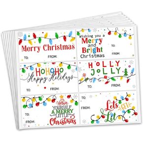 150Pcs Christmas Name Tags-Merry and Bright Christmas Gift Tags Labels Colourful Christmas Lights Themed Self Adhesive Name Labels