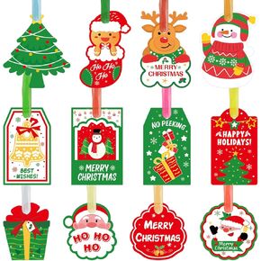 108 Pcs Christmas Gift Tags with Ribbon for DIY Xmas Present Wrap and Label Package Name Card to and from Labels for Xmas Present Wrapping