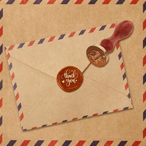 Words Thank You Wax Seal Stamp Embossed Stamp Sealing Removable 1" Brass Wax Seal Stamp Head with Wooden Handle Wedding Invitations Envelopes Gift Packing Thanksgiving Craft Decor in Saudi Arabia