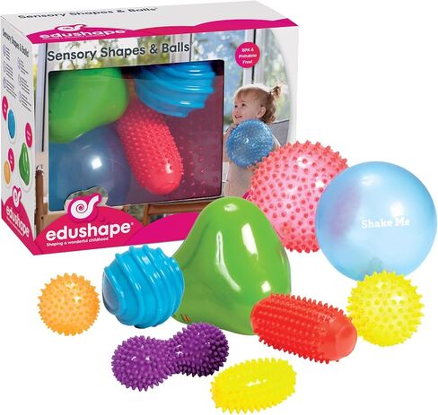 Edushape الكرات الحسية الأصلية للطفل - حزمة من 9 كرات ملونة نابضة بالحياة للأطفال الصغار - كرات أطفال فريدة من نوعها تعزز المهارات الحركية الإجمالية للأطفال الذين تتراوح أعمارهم بين 6 أشهر وما فوق in Kuwait