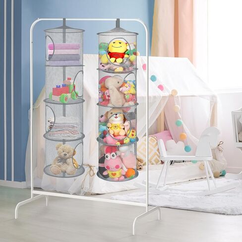 Hanging Stuffed Animal Storage Hammock Net 4 Tiers, Black | Hanging Mesh Storage Organizer for Kids Room, Holds Plushies, Gloves, Hats, Socks, Foldable Space-saving Design in Saudi Arabia