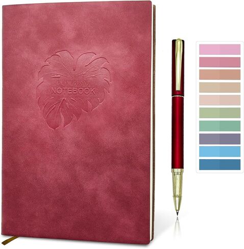 Leather Journal Notebook with Pen, A5 (5.8" x 8.3"), 256 Pages, Lined Paper, 100gsm Thick, Softcover Journals for Writing, Note Taking, Travel, Work, School, Diary, College Ruled, with Index Tabs Stickers (Red) in Saudi Arabia