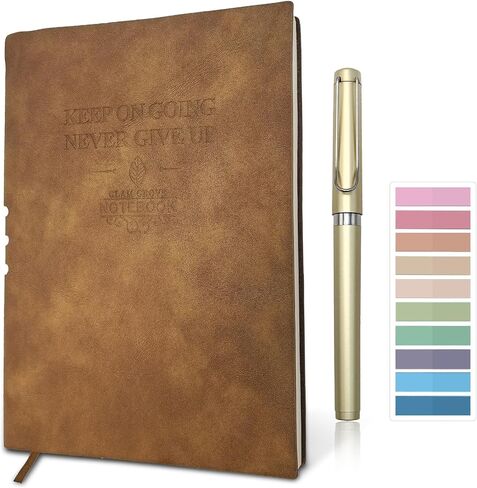 Leather Journal Notebook with Pen, A5 (5.8" x 8.3"), 256 Pages, Lined Paper, 100gsm Thick, Softcover Journals for Writing, Note Taking, Travel, Work, School, Diary, College Ruled, with Index Tabs Stickers (Red) in Saudi Arabia