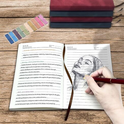 Leather Journal Notebook with Pen, A5 (5.8" x 8.3"), 256 Pages, Lined Paper, 100gsm Thick, Softcover Journals for Writing, Note Taking, Travel, Work, School, Diary, College Ruled, with Index Tabs Stickers (Red) in Saudi Arabia