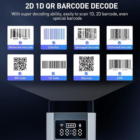 Barcode Scanner Bluetooth, Mini 1d 2D Barcode Reader 3 in 1 Connection Portable Qr Code Scanner with TFT Screen for POS Tablet iOS Android Windows Mac Smartphone in Kuwait
