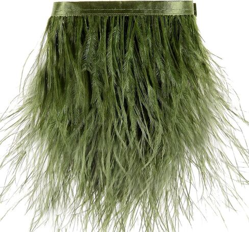 Ostrich Feathers Trims Fringe with Satin Ribbon Tape - for Dress Sewing Crafts Costumes Decoration Pack of 2 Yards(Black) in Kuwait